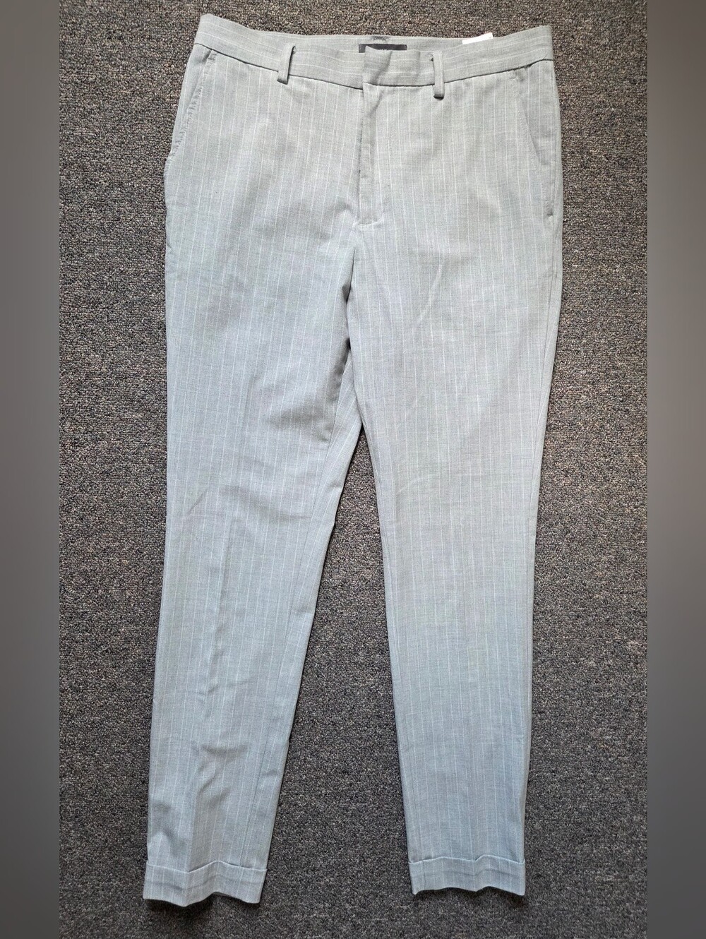 HM Grey Pinstripe Skinny Fit Dress Pants Cuffed Ankle Trousers Size 30
